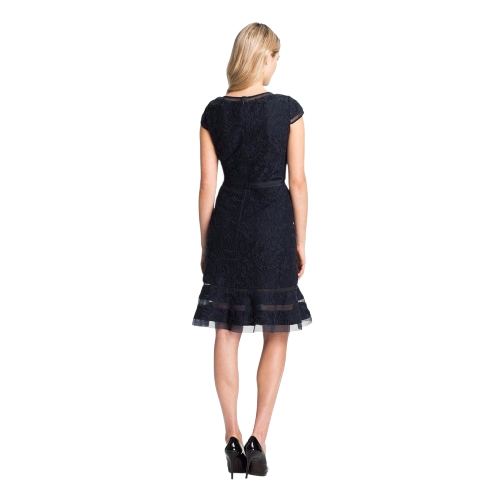 Adrianna Papell Women's Navy Embroidered Lace A-Line Fit & Flare Dress - Picture 2 of 7